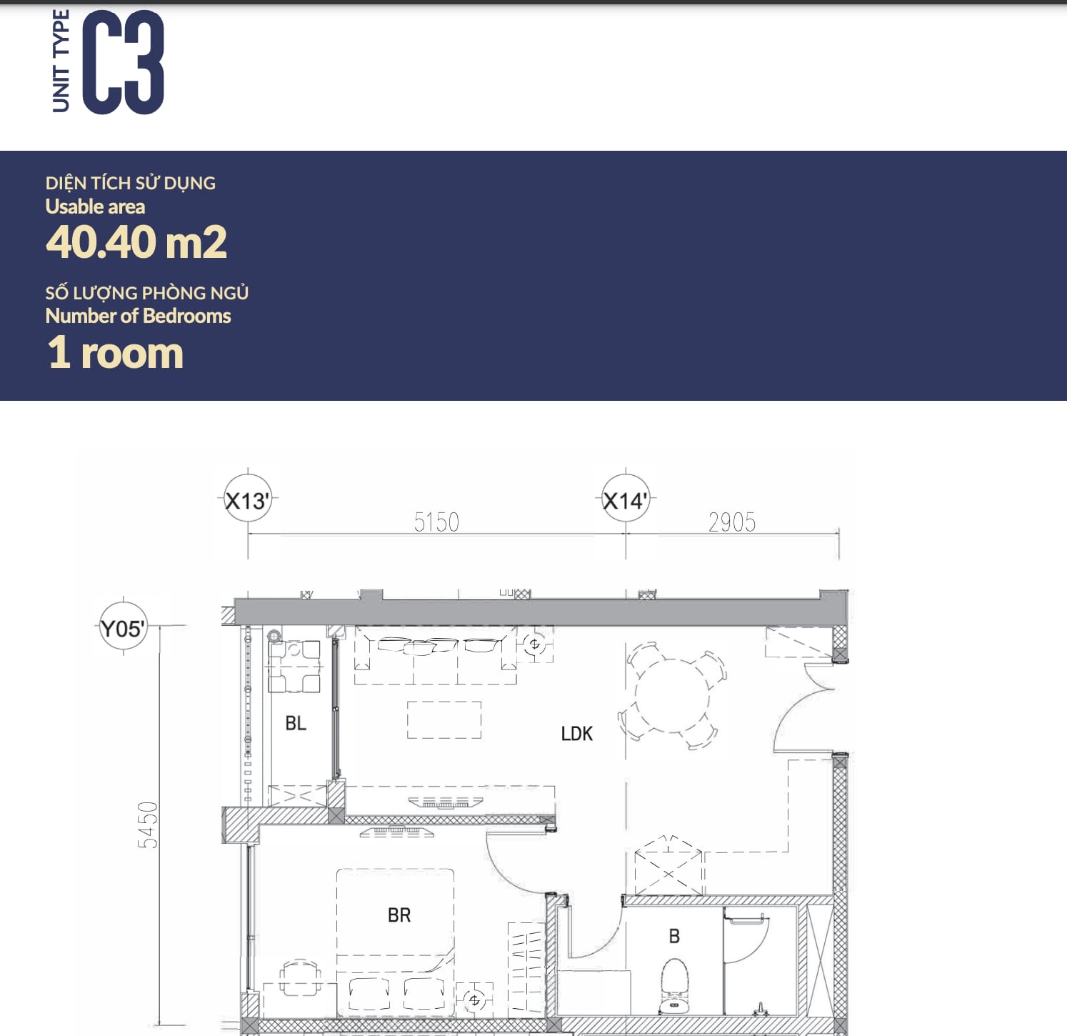 Bản vẽ của căn hộ C3 tại chung cư The Minato Residence